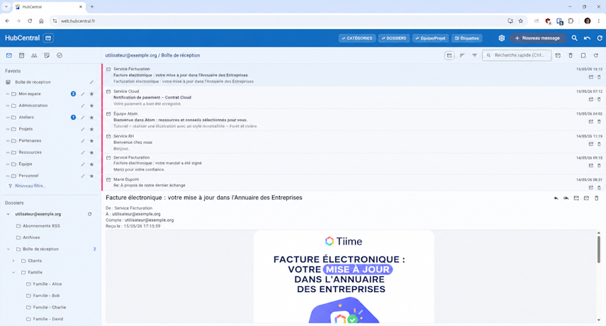 HubCentral — boîte unifiée sur desktop